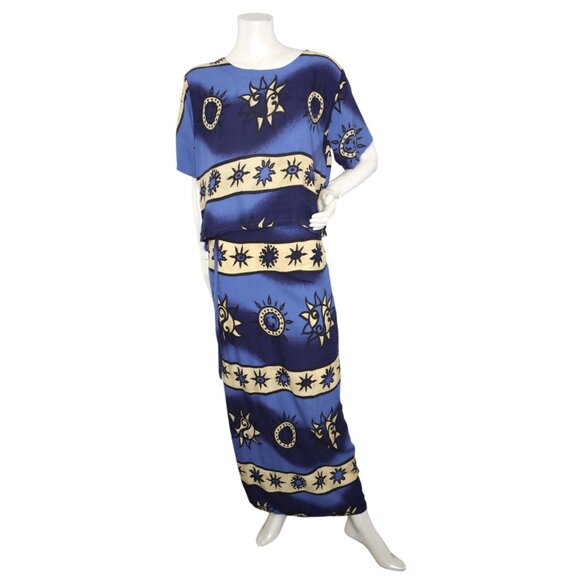 Vintage 90s Venus Sun & Moon Print Rayon Crop Top Wrap Maxi Skirt Co-ord Set - Picture 15 of 15
